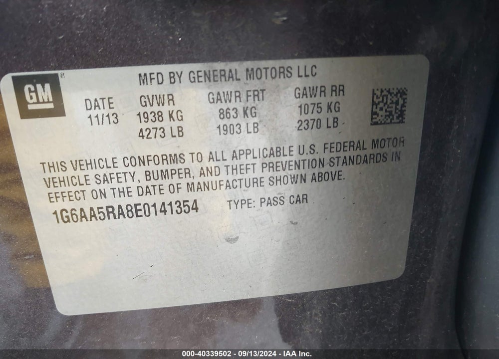 2014 CADILLAC ATS STANDARD VIN: 1G6AA5RA8E0141354