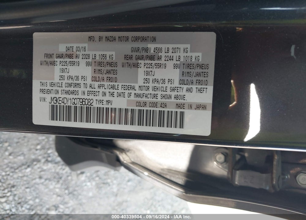 2016 MAZDA CX-5 GRAND TOURING VIN: JM3KE4DY1G0796082
