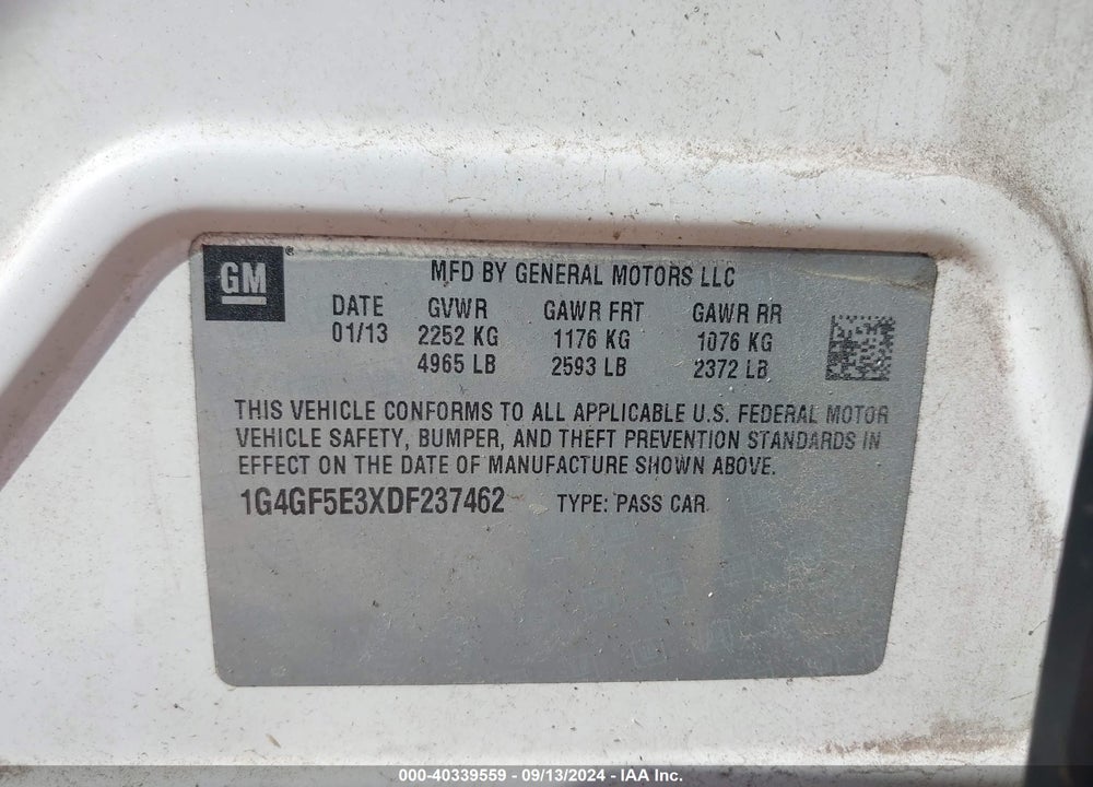 2013 BUICK LACROSSE PREMIUM 1 GROUP VIN: 1G4GF5E3XDF237462