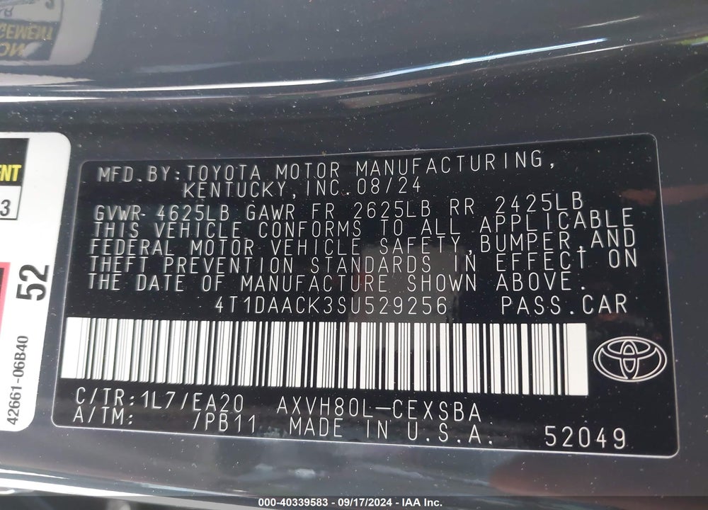 2025 TOYOTA CAMRY SE VIN: 4T1DAACK3SU529256