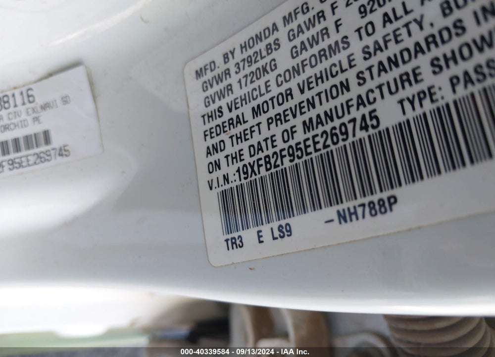 2014 HONDA CIVIC EX-L VIN: 19XFB2F95EE269745