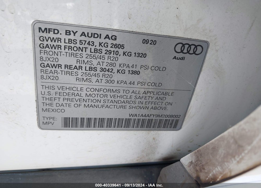 2021 AUDI SQ5 PREMIUM TFSI QUATTRO TIPTRONIC VIN: WA1A4AFY9M2008002