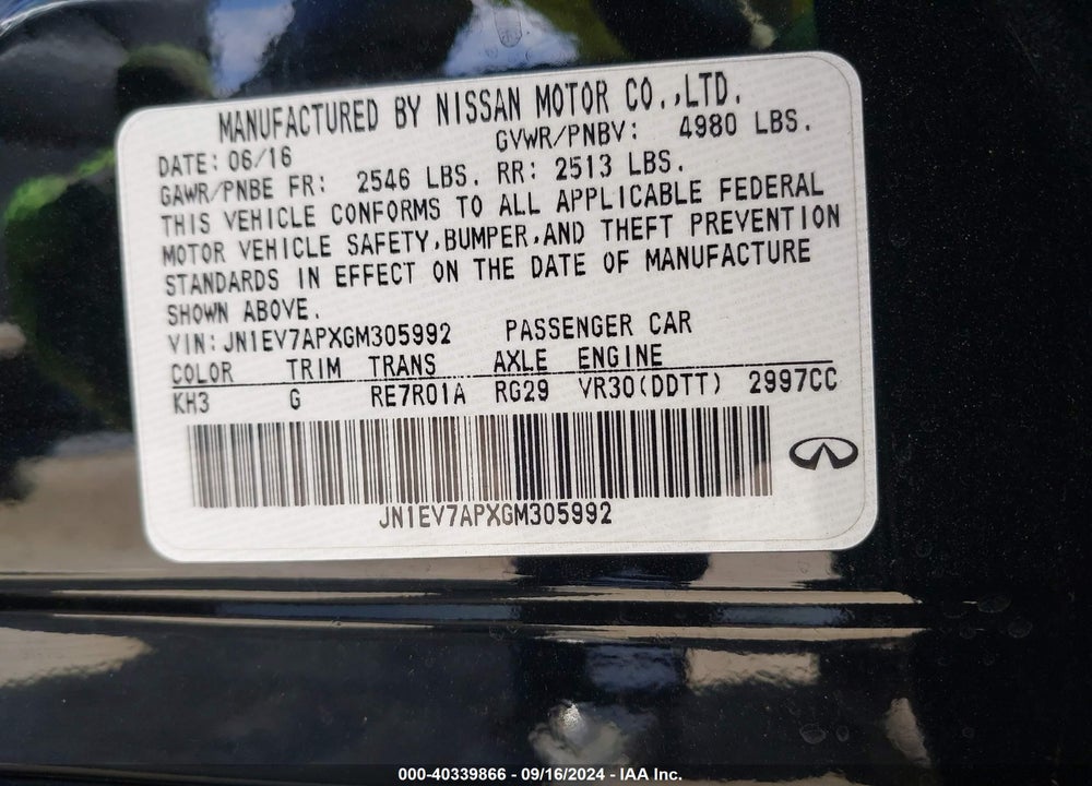 2016 INFINITI Q50 3.0T PREMIUM VIN: JN1EV7APXGM305992