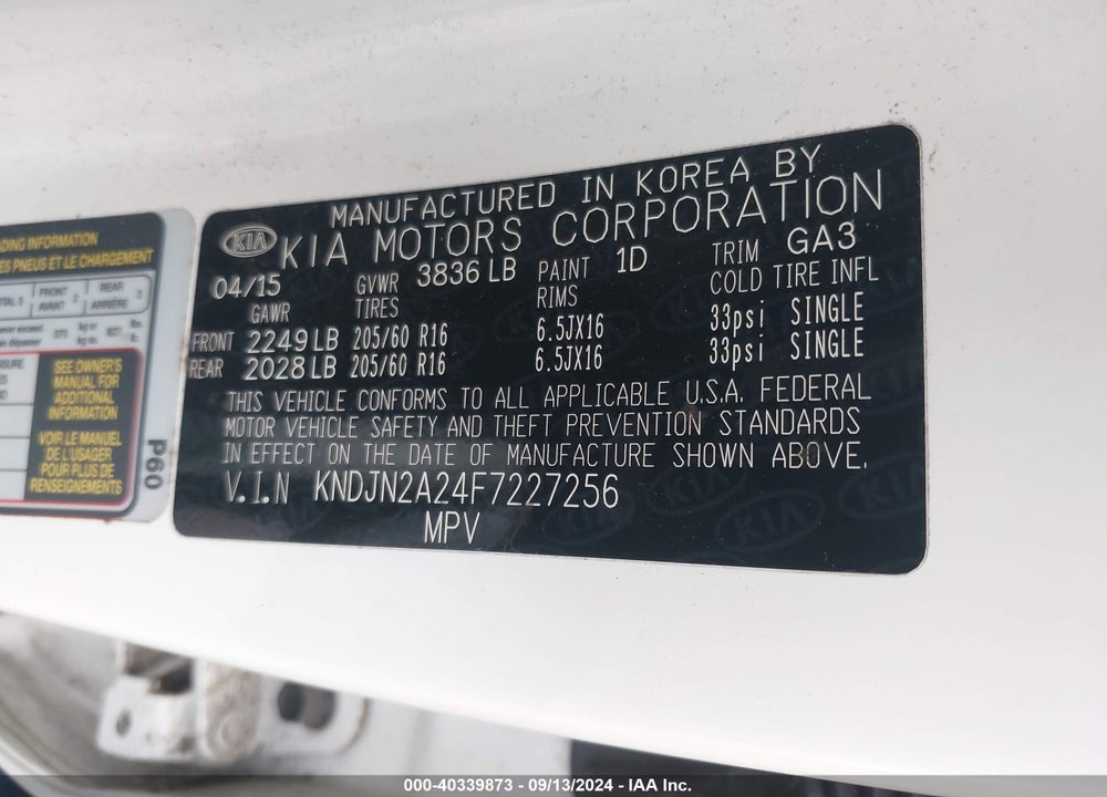 2015 KIA SOUL VIN: KNDJN2A24F7227256