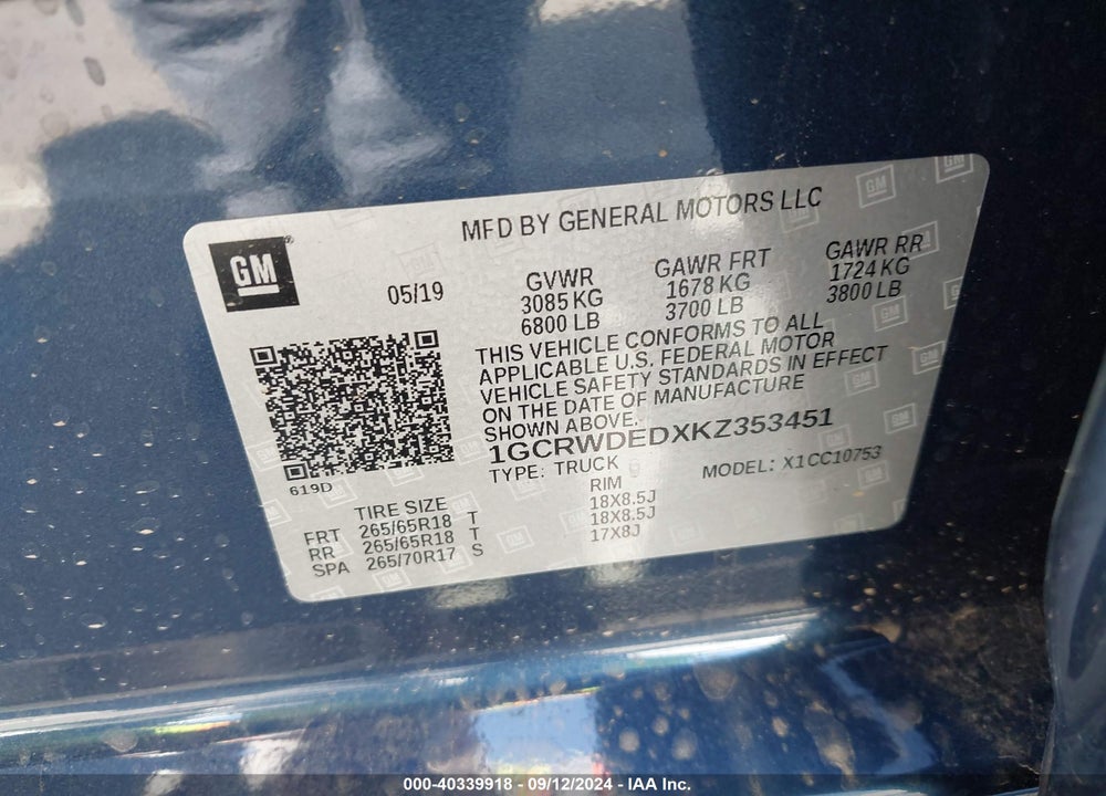 2019 CHEVROLET SILVERADO C1500 RST VIN: 1GCRWDEDXKZ353451