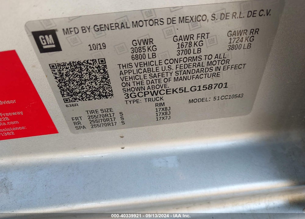 2020 CHEVROLET SILVERADO 1500 2WD SHORT BED LT VIN: 3GCPWCEK5LG158701