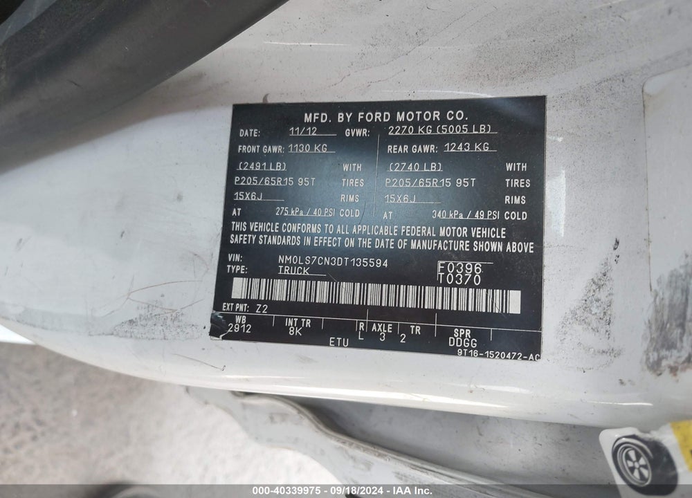 2013 FORD TRANSIT CONNECT XL VIN: NM0LS7CN3DT135594