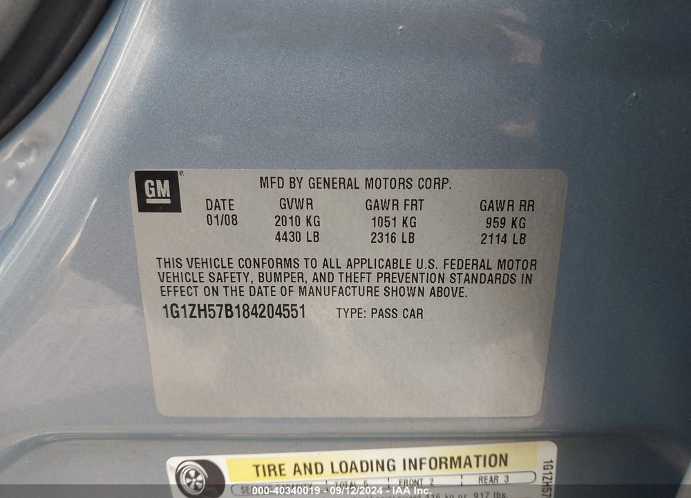 2008 CHEVROLET MALIBU LT VIN: 1G1ZH57B184204551