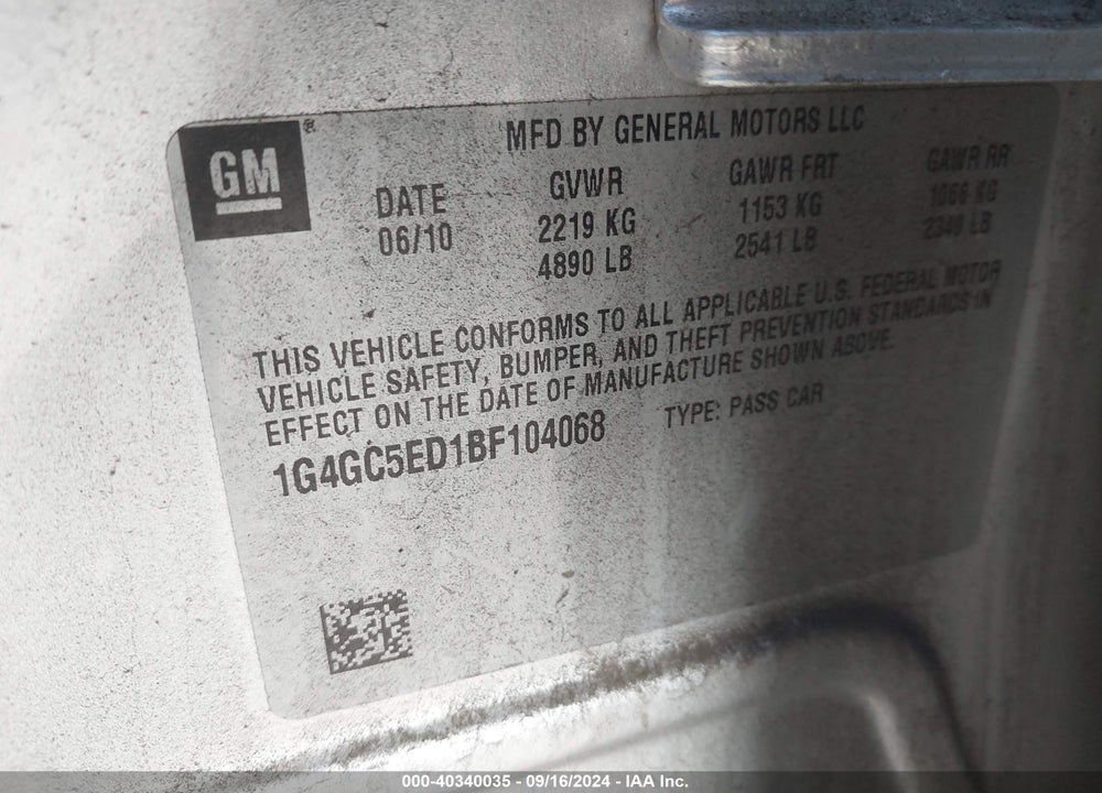 2011 BUICK LACROSSE CXL VIN: 1G4GC5ED1BF104068