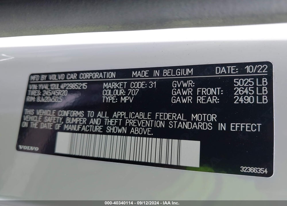 2023 VOLVO XC40 B5 PLUS DARK THEME VIN: YV4L12UL4P2985215