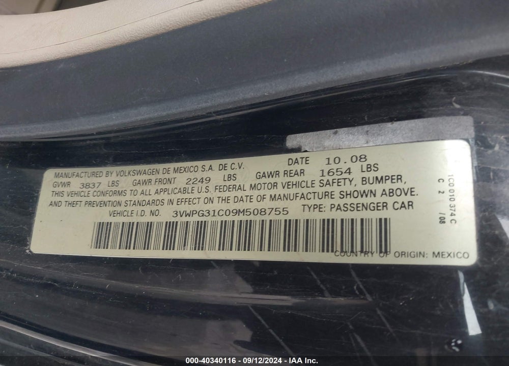 2009 VOLKSWAGEN NEW BEETLE COUPE S VIN: 3VWPG31C09M508755