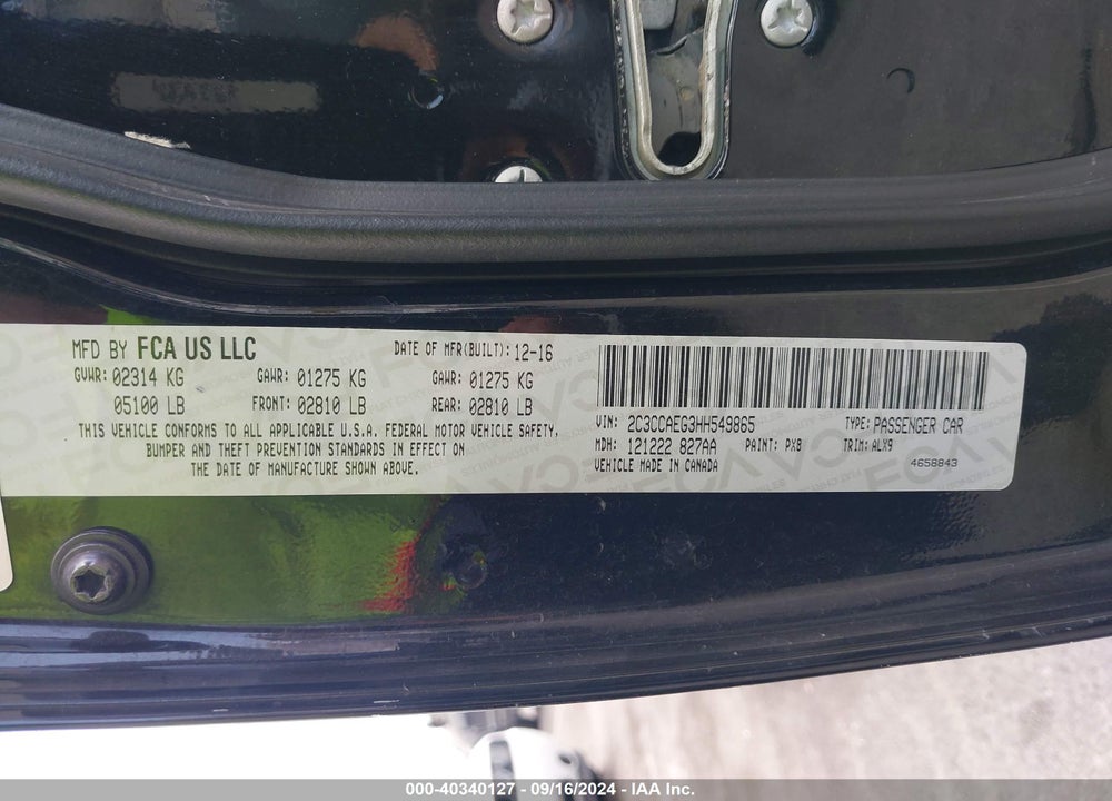 2017 CHRYSLER 300C VIN: 2C3CCAEG3HH549865