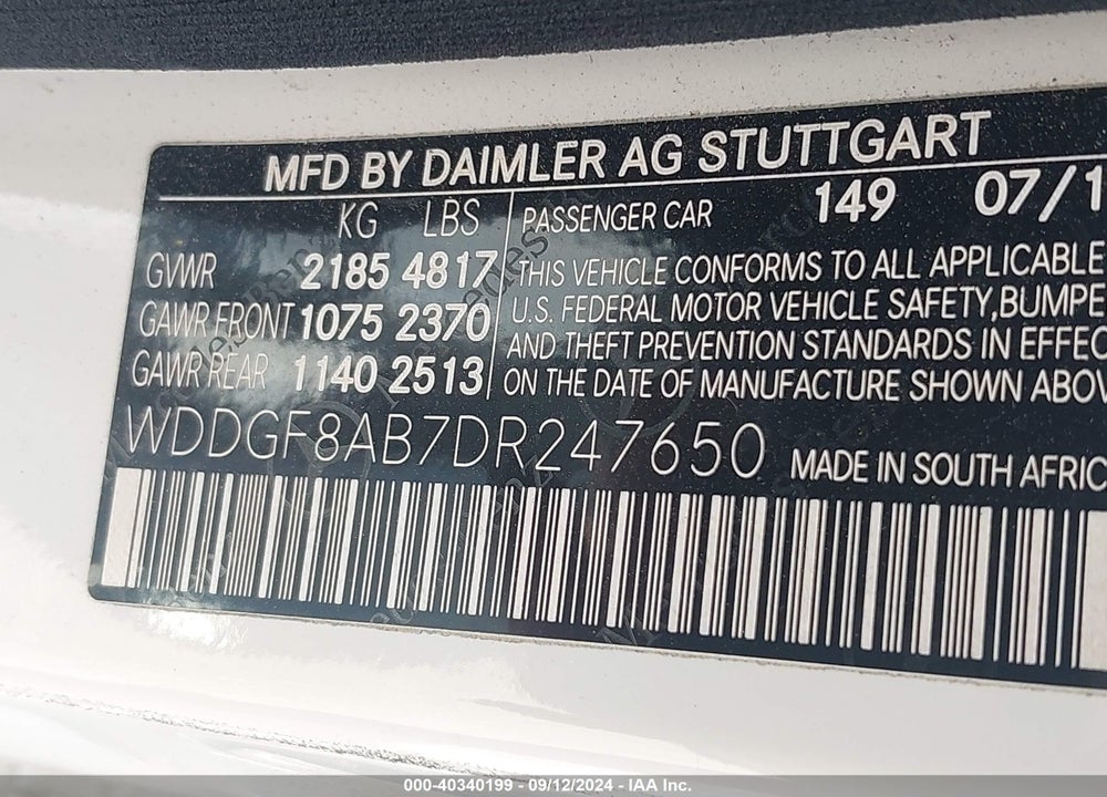 2013 MERCEDES-BENZ C 300 LUXURY 4MATIC/SPORT 4MATIC VIN: WDDGF8AB7DR247650