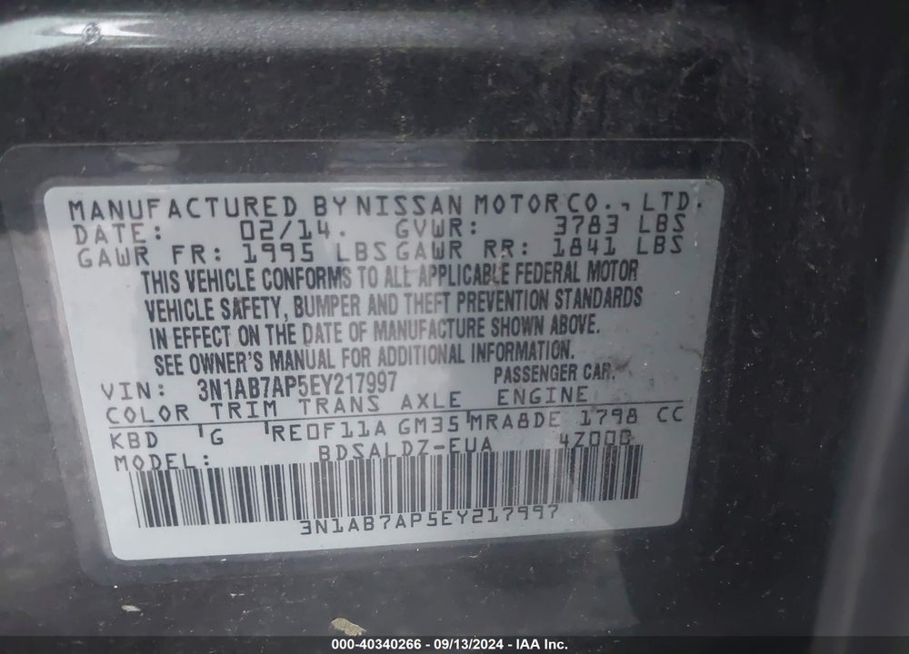 2014 NISSAN SENTRA VIN: 3N1AB7AP5EY217997