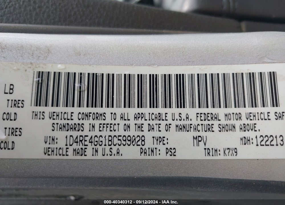 2011 DODGE DURANGO CREW VIN: 1D4RE4GG1BC599028
