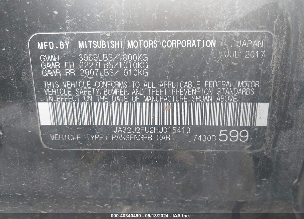 2017 MITSUBISHI LANCER ES VIN: JA32U2FU2HU015413