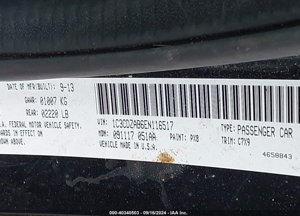 2014 DODGE AVENGER VIN: 1C3CDZAB6EN116517