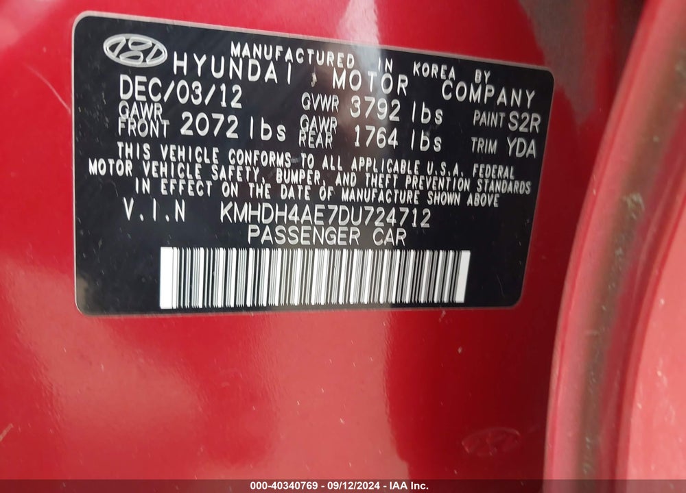 2013 HYUNDAI ELANTRA GLS VIN: KMHDH4AE7DU724712