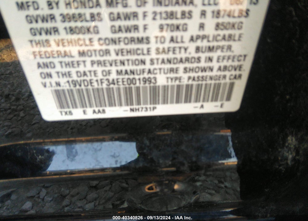 2014 ACURA ILX 2.0L VIN: 19VDE1F34EE001993