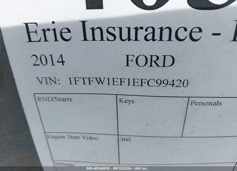 2014 FORD F-150 XLT VIN: 1FTFW1EF1EFC99420