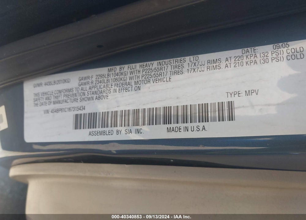 2006 SUBARU OUTBACK 2.5I VIN: 4S4BP61C167315434
