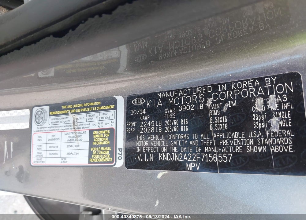 2015 KIA SOUL VIN: KNDJN2A22F7156557