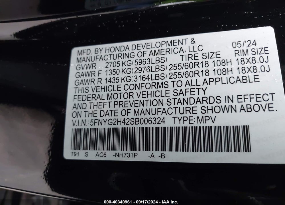 2025 HONDA PILOT EX-L VIN: 5FNYG2H42SB006324
