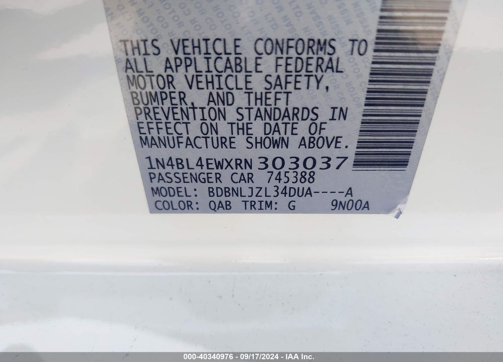 2024 NISSAN ALTIMA 2.5 SL VIN: 1N4BL4EWXRN303037