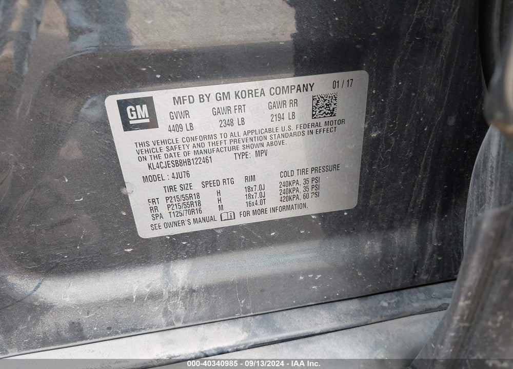 2017 BUICK ENCORE PREFERRED VIN: KL4CJESB8HB122461