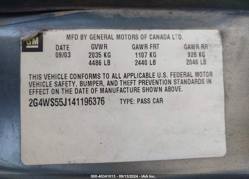 2004 BUICK CENTURY VIN: 2G4WS55J141196376