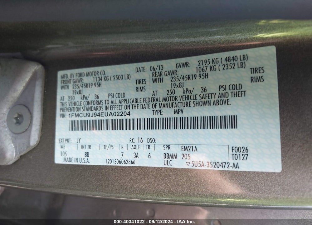 2014 FORD ESCAPE TITANIUM VIN: 1FMCU9J94EUA02204