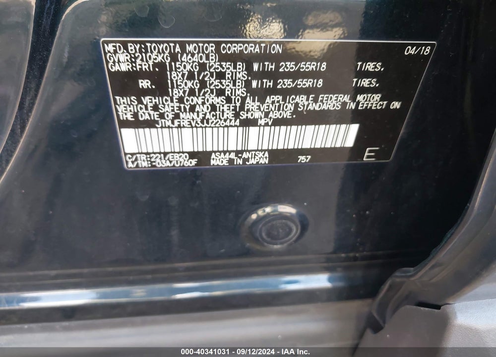 2018 TOYOTA RAV4 SE VIN: JTMJFREV3JJ226444
