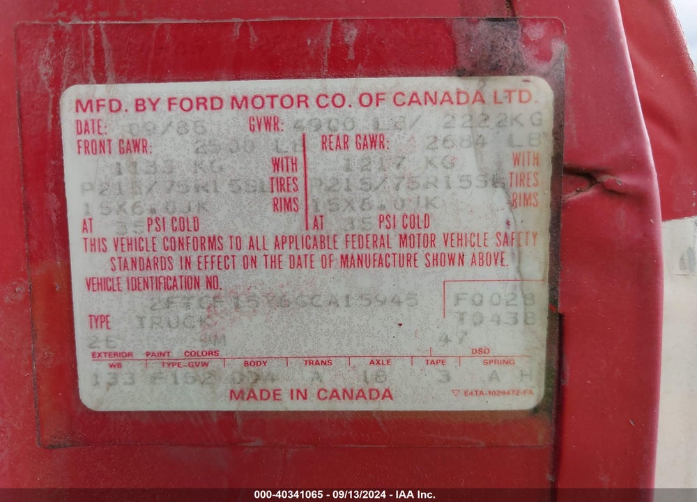 1986 FORD F150 VIN: 2FTCF15Y6GCA15945