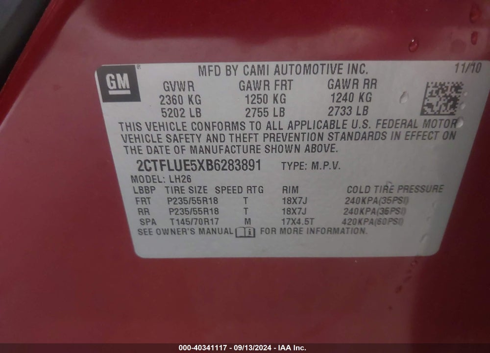2011 GMC TERRAIN SLT-1 VIN: 2CTFLUE5XB6283891