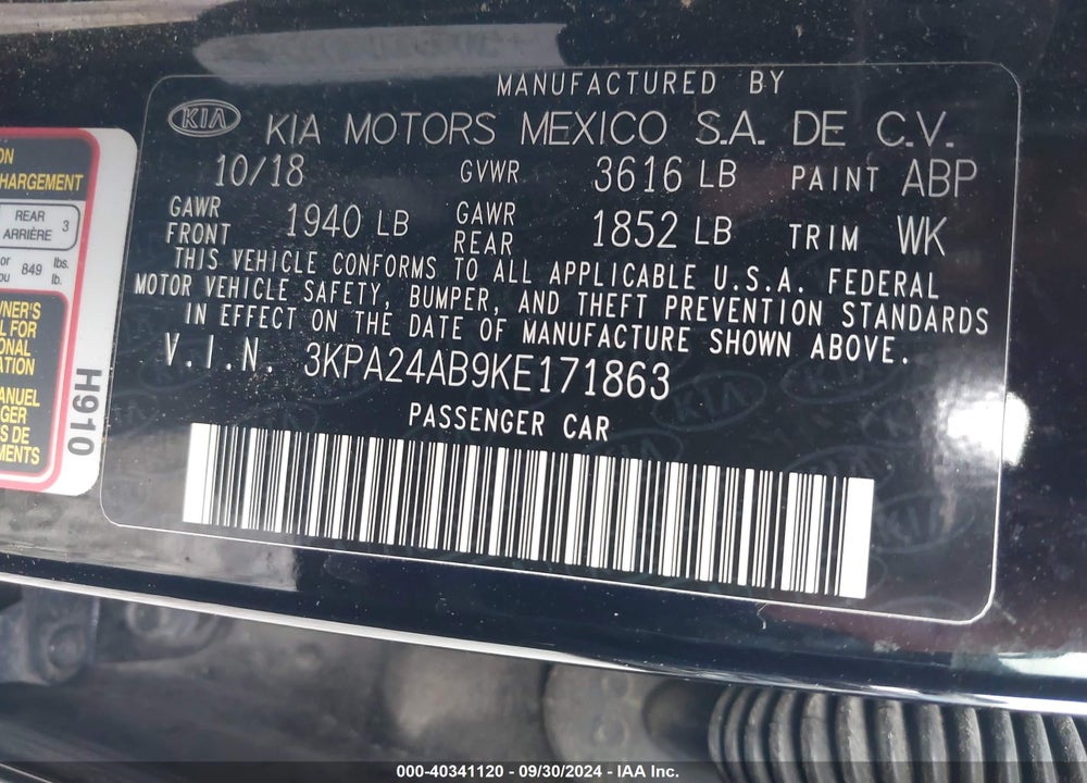 2019 KIA RIO S VIN: 3KPA24AB9KE171863