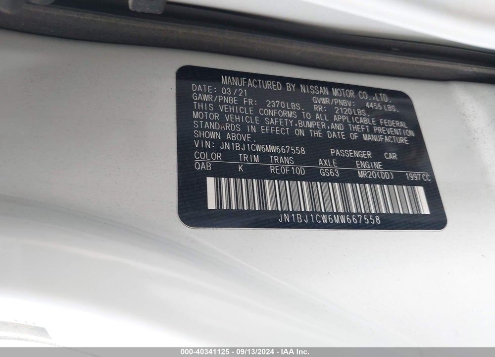 2021 NISSAN ROGUE SPORT SL AWD XTRONIC CVT VIN: JN1BJ1CW6MW667558