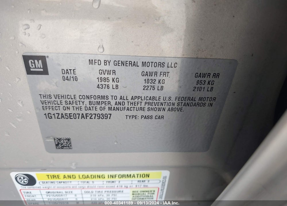 2010 CHEVROLET MALIBU LS VIN: 1G1ZA5E07AF279397