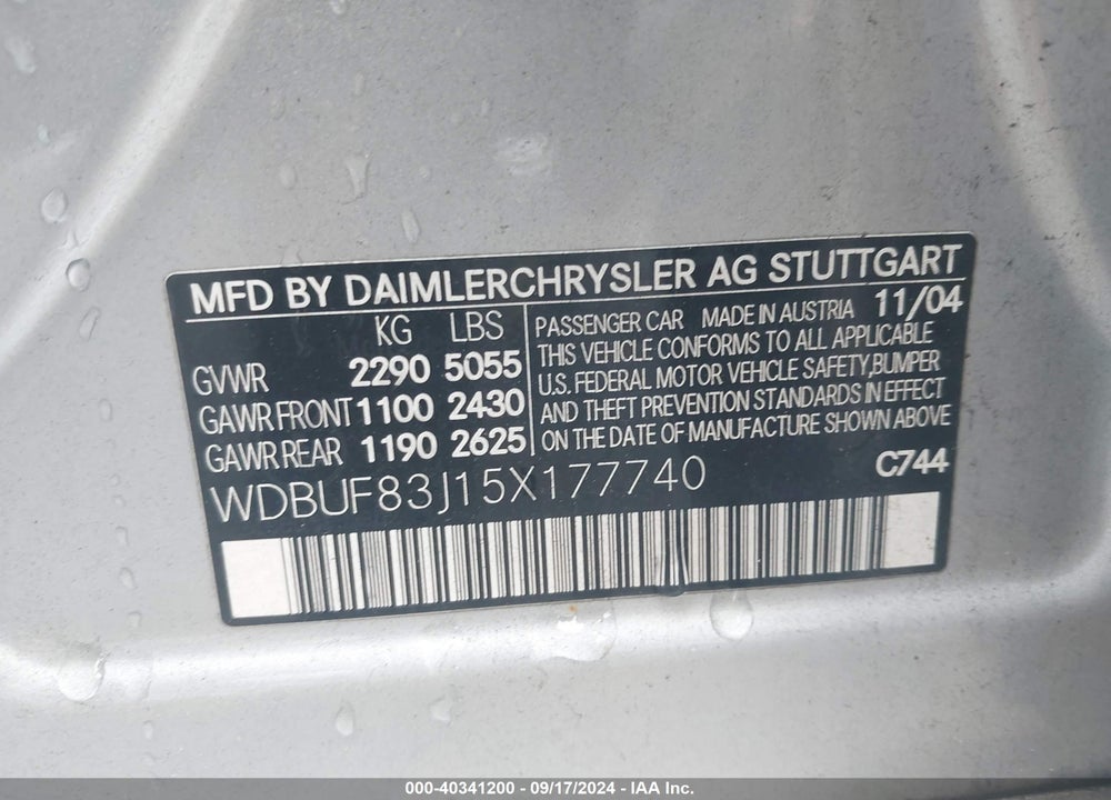 2005 MERCEDES-BENZ E 500 4MATIC VIN: WDBUF83J15X177740