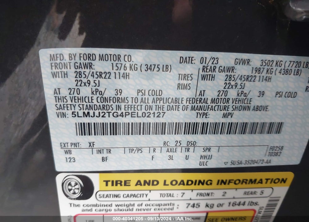2023 LINCOLN NAVIGATOR BLACK LABEL VIN: 5LMJJ2TG4PEL02127