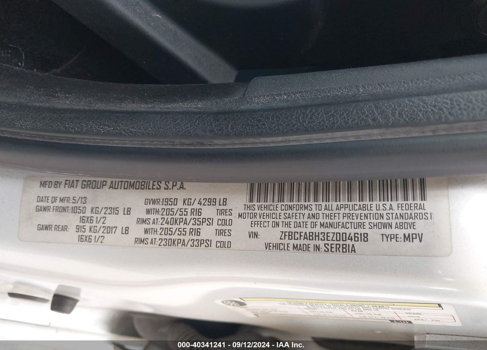 2014 FIAT 500L EASY VIN: ZFBCFABH3EZ004618