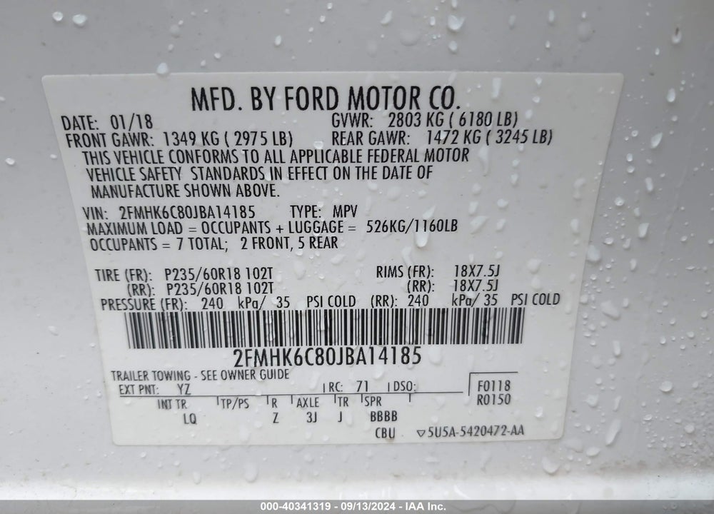 2018 FORD FLEX SEL VIN: 2FMHK6C80JBA14185