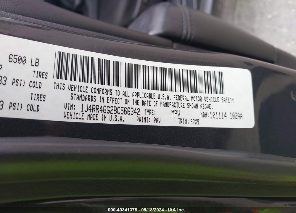 2011 JEEP GRAND CHEROKEE LAREDO VIN: 1J4RR4GG2BC566342