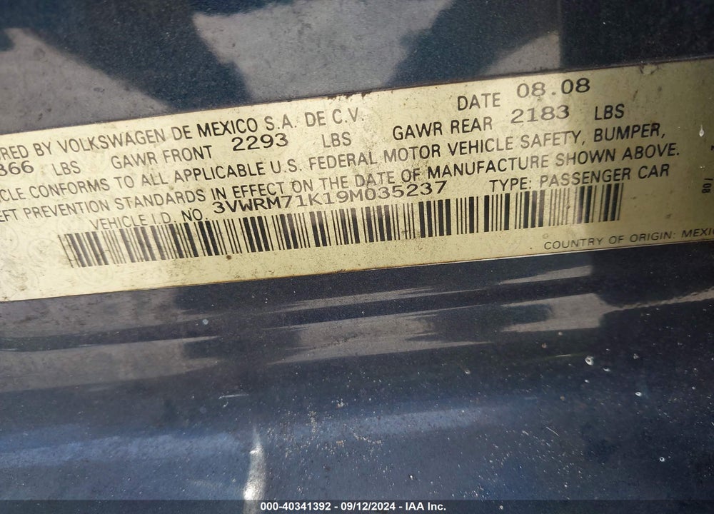 2009 VOLKSWAGEN JETTA SE/SEL VIN: 3VWRM71K19M035237
