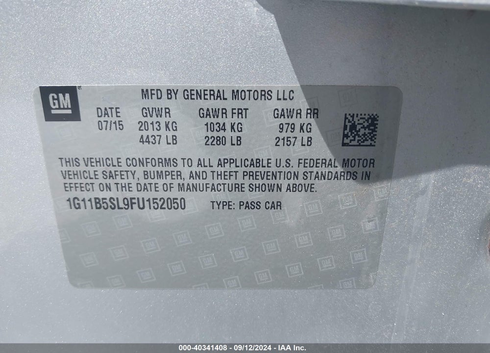 2015 CHEVROLET MALIBU LS VIN: 1G11B5SL9FU152050