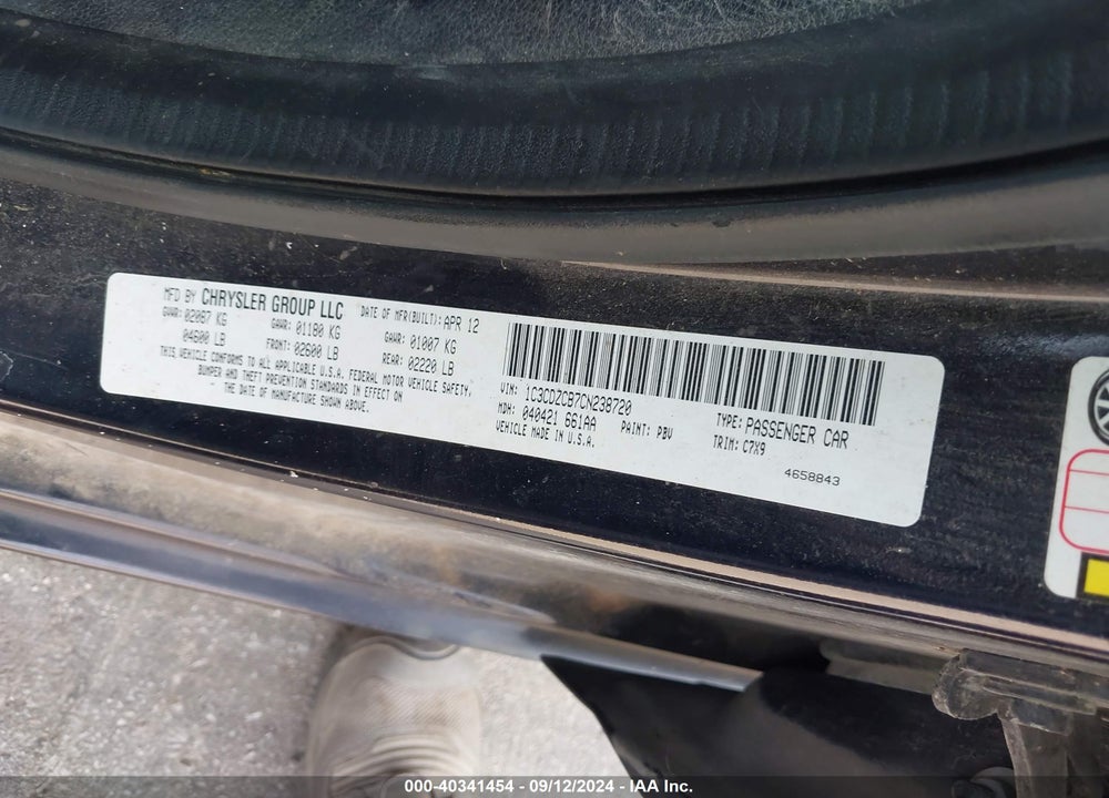2012 DODGE AVENGER SXT VIN: 1C3CDZCB7CN238720