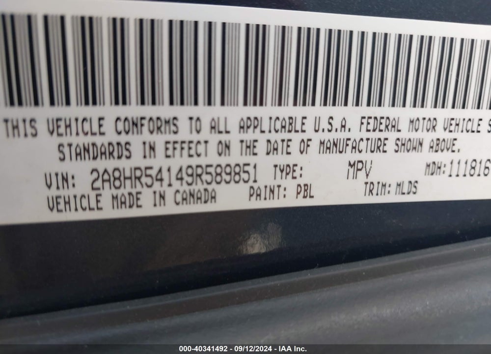 2009 CHRYSLER TOWN & COUNTRY TOURING VIN: 2A8HR54149R589851
