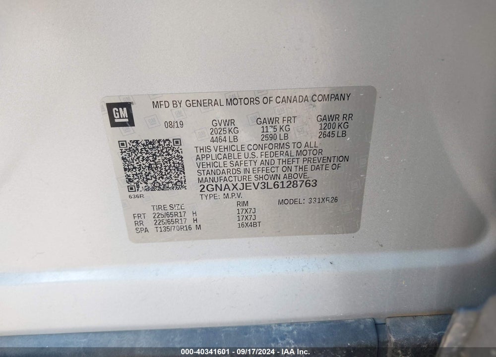 2020 CHEVROLET EQUINOX FWD 2FL VIN: 2GNAXJEV3L6128763