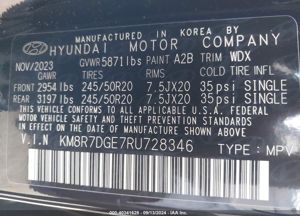 2024 HYUNDAI PALISADE CALLIGRAPHY VIN: KM8R7DGE7RU728346