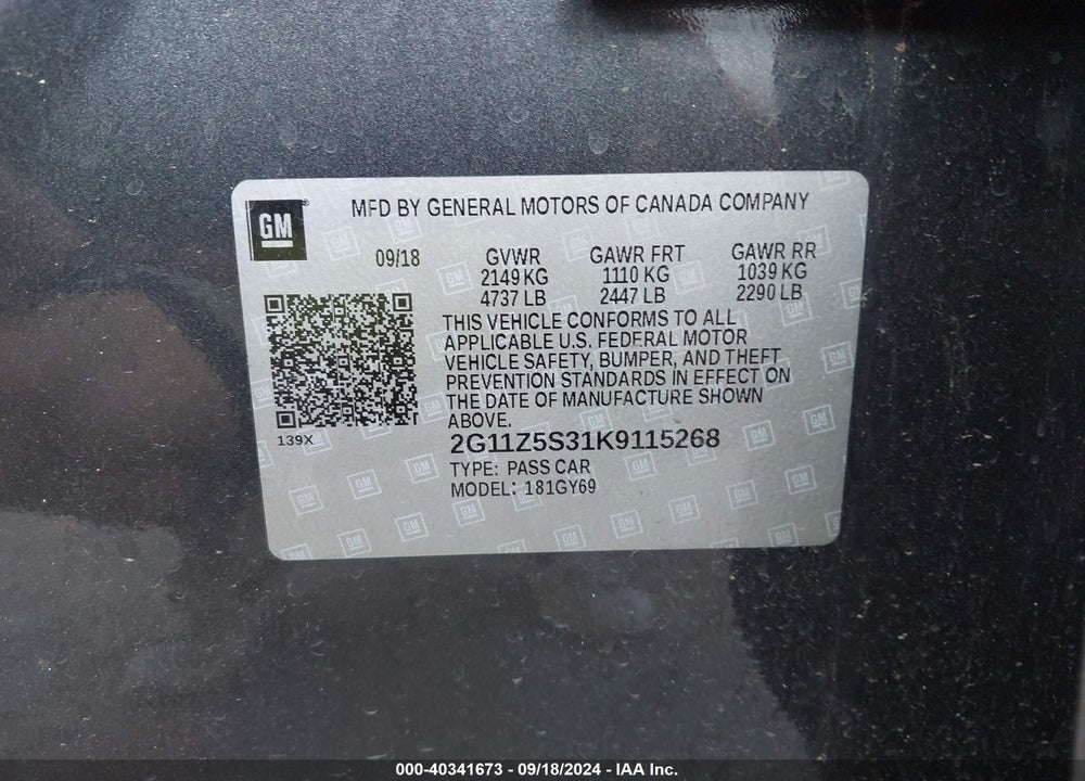 2019 CHEVROLET IMPALA LT VIN: 2G11Z5S31K9115268