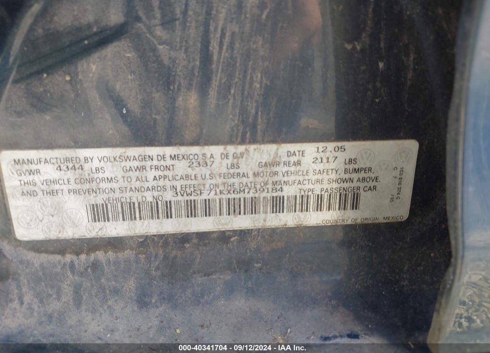 2006 VOLKSWAGEN JETTA 2.5 VIN: 3VWSF71KX6M739184